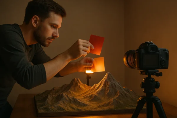 Simulando pôr do sol e amanhecer com filtros de papel e LED quente